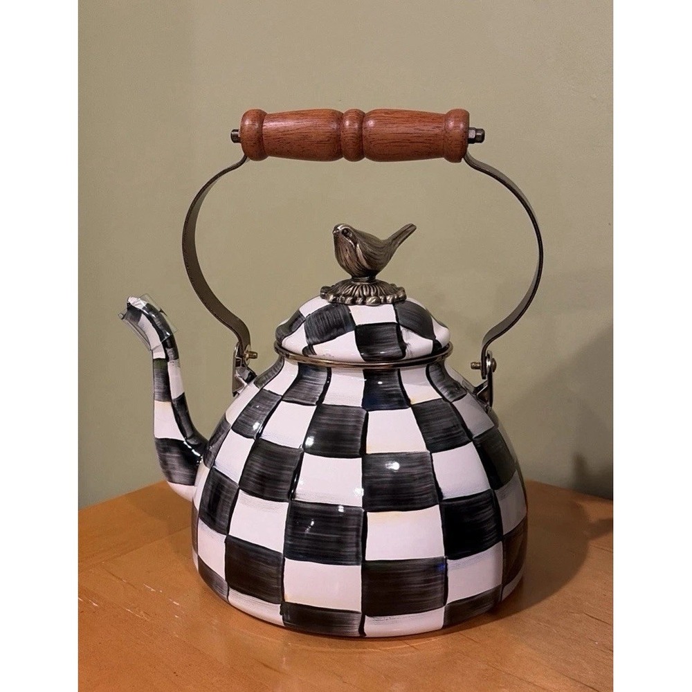 Mackenzie-Childs Courtly Check Tea Kettle with Bird Knob, 3-Qt. Brand New - Picture 2 of 9